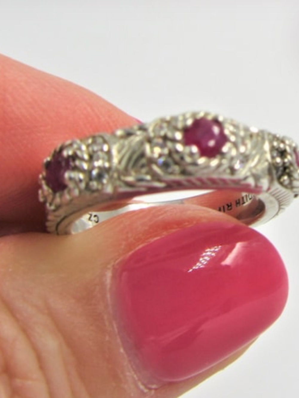 Judith Ripka Vintage  925 Sterling Silver Ring with Deep Red Stones. So classy !